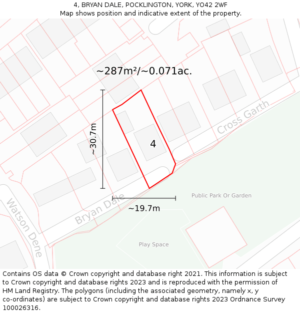 4, BRYAN DALE, POCKLINGTON, YORK, YO42 2WF: Plot and title map