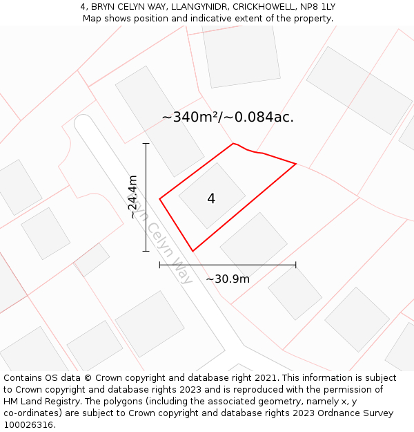 4, BRYN CELYN WAY, LLANGYNIDR, CRICKHOWELL, NP8 1LY: Plot and title map
