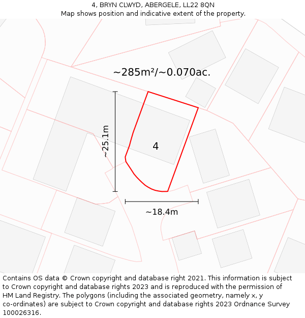 4, BRYN CLWYD, ABERGELE, LL22 8QN: Plot and title map