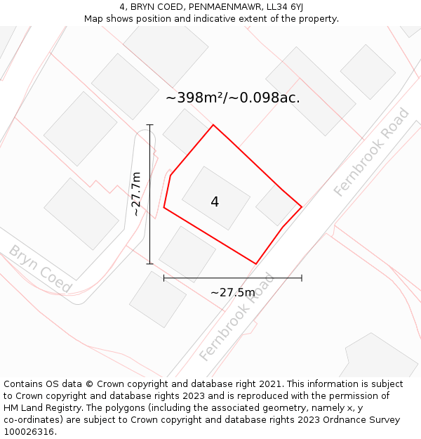 4, BRYN COED, PENMAENMAWR, LL34 6YJ: Plot and title map