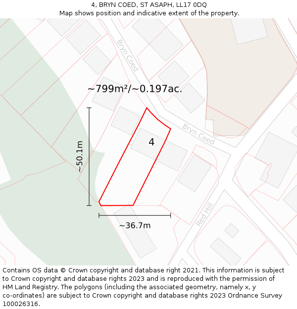 4, BRYN COED, ST ASAPH, LL17 0DQ: Plot and title map