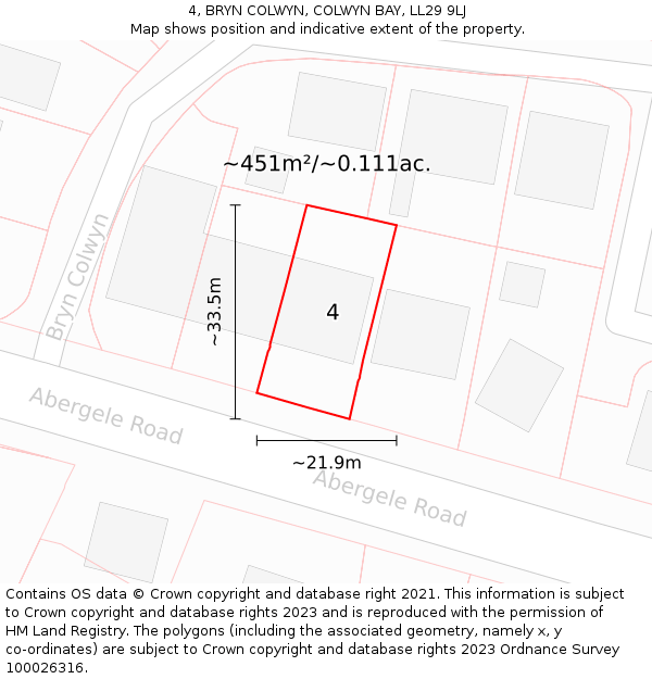 4, BRYN COLWYN, COLWYN BAY, LL29 9LJ: Plot and title map