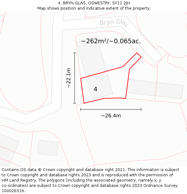 4, BRYN GLAS, OSWESTRY, SY11 2JH: Plot and title map