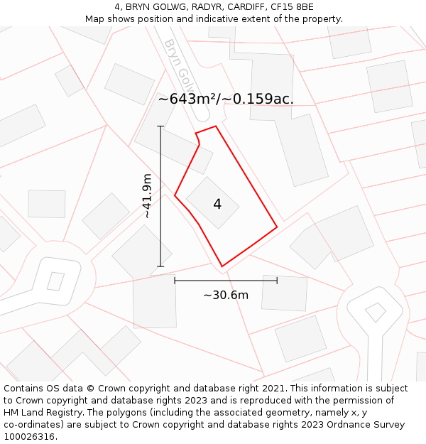 4, BRYN GOLWG, RADYR, CARDIFF, CF15 8BE: Plot and title map