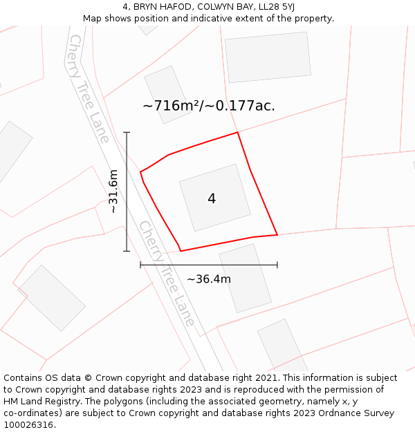 4, BRYN HAFOD, COLWYN BAY, LL28 5YJ: Plot and title map