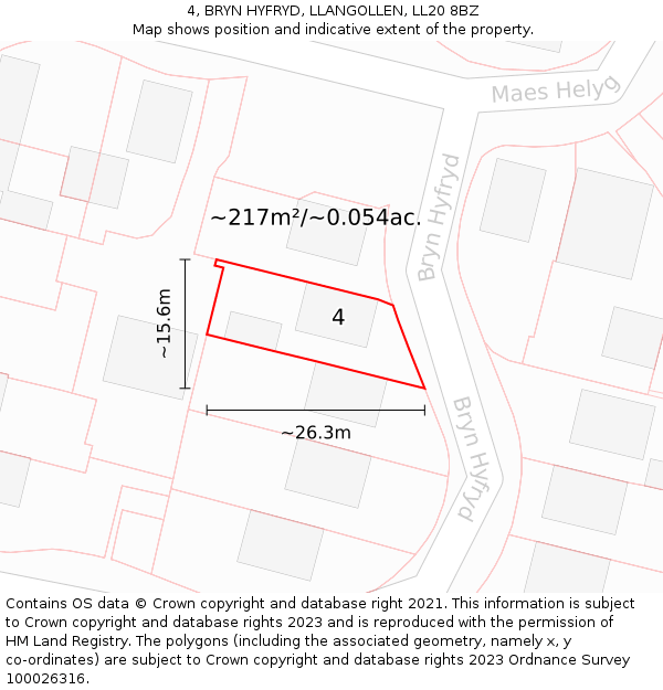 4, BRYN HYFRYD, LLANGOLLEN, LL20 8BZ: Plot and title map