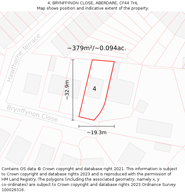 4, BRYNFFYNON CLOSE, ABERDARE, CF44 7HL: Plot and title map