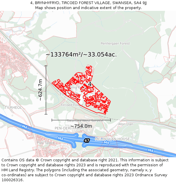 4, BRYNHYFRYD, TIRCOED FOREST VILLAGE, SWANSEA, SA4 9JJ: Plot and title map