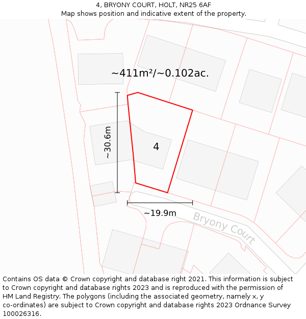 4, BRYONY COURT, HOLT, NR25 6AF: Plot and title map