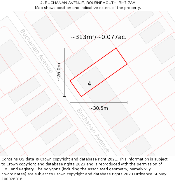 4, BUCHANAN AVENUE, BOURNEMOUTH, BH7 7AA: Plot and title map