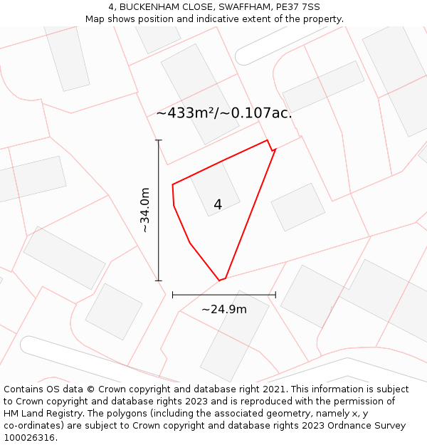 4, BUCKENHAM CLOSE, SWAFFHAM, PE37 7SS: Plot and title map