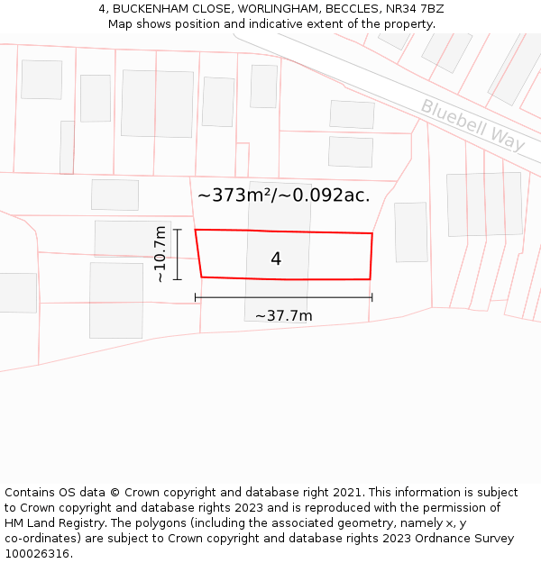 4, BUCKENHAM CLOSE, WORLINGHAM, BECCLES, NR34 7BZ: Plot and title map