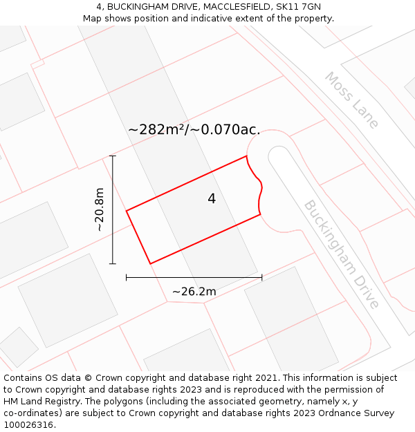 4, BUCKINGHAM DRIVE, MACCLESFIELD, SK11 7GN: Plot and title map