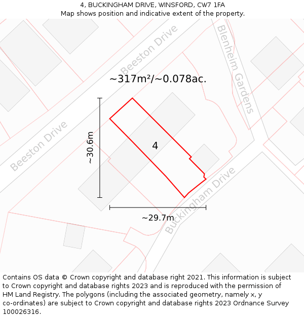 4, BUCKINGHAM DRIVE, WINSFORD, CW7 1FA: Plot and title map