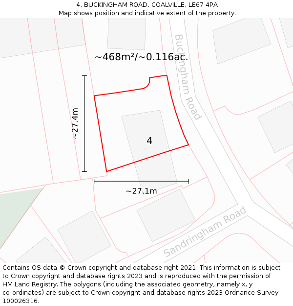 4, BUCKINGHAM ROAD, COALVILLE, LE67 4PA: Plot and title map