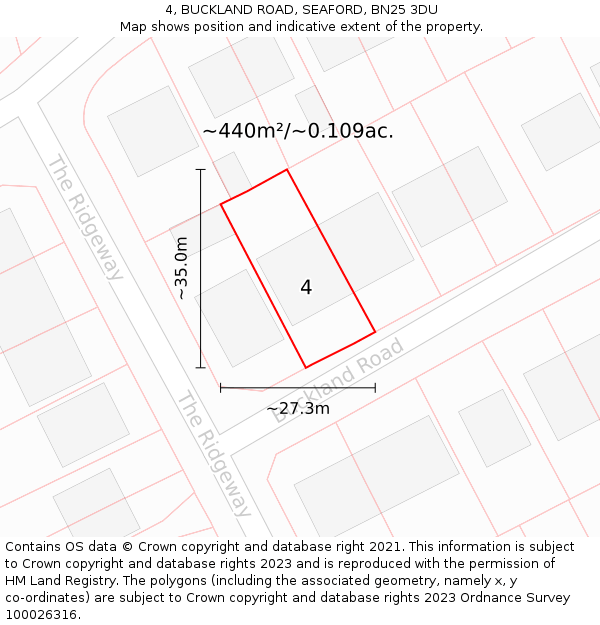 4, BUCKLAND ROAD, SEAFORD, BN25 3DU: Plot and title map