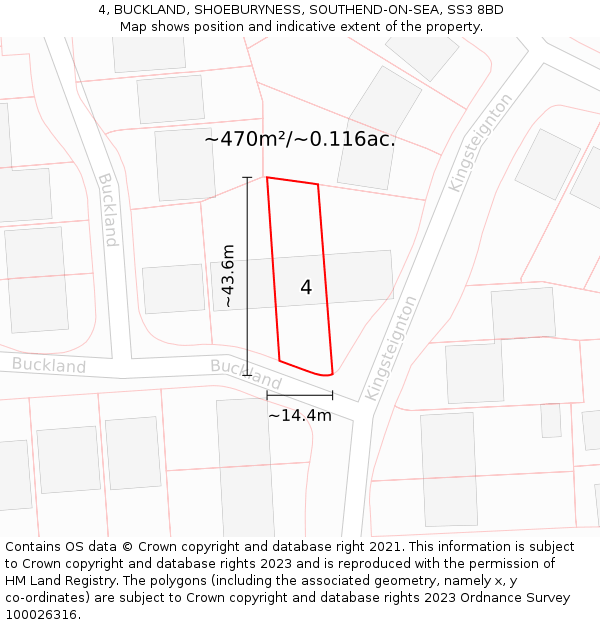 4, BUCKLAND, SHOEBURYNESS, SOUTHEND-ON-SEA, SS3 8BD: Plot and title map