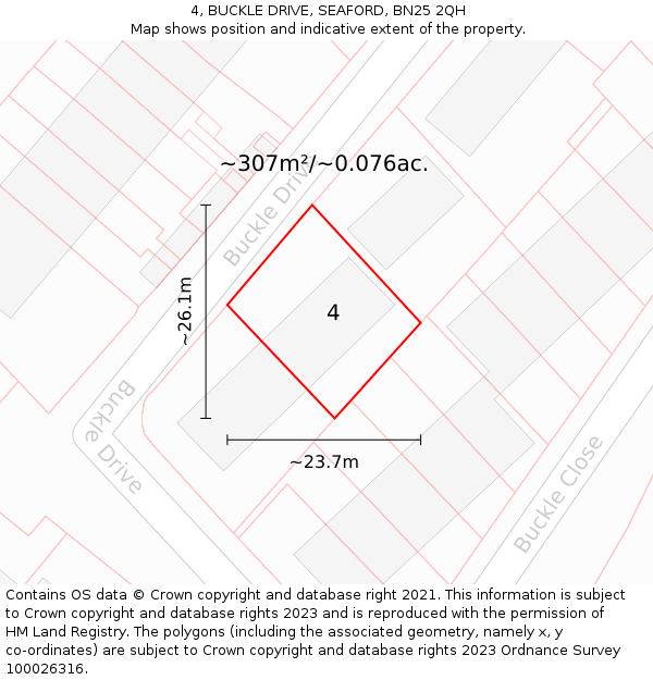 4, BUCKLE DRIVE, SEAFORD, BN25 2QH: Plot and title map