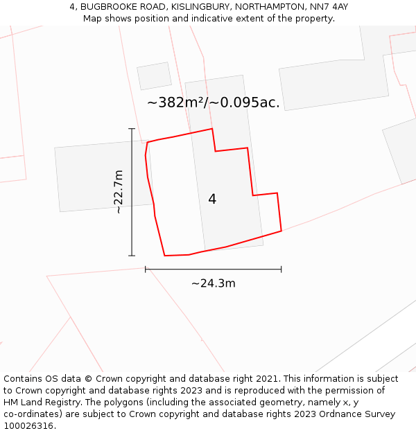 4, BUGBROOKE ROAD, KISLINGBURY, NORTHAMPTON, NN7 4AY: Plot and title map