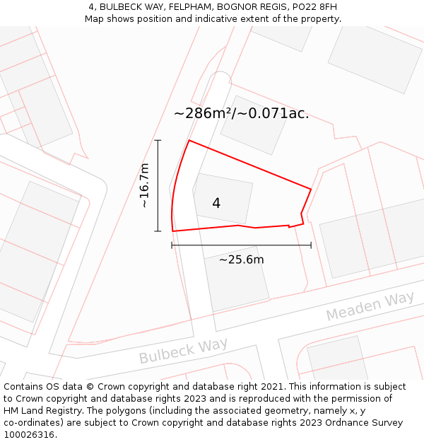 4, BULBECK WAY, FELPHAM, BOGNOR REGIS, PO22 8FH: Plot and title map