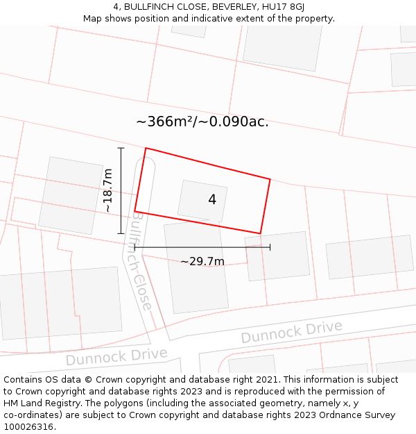 4, BULLFINCH CLOSE, BEVERLEY, HU17 8GJ: Plot and title map