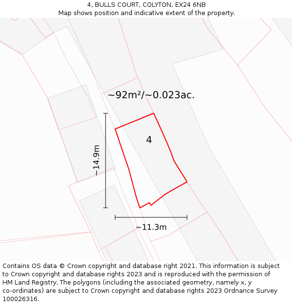 4, BULLS COURT, COLYTON, EX24 6NB: Plot and title map