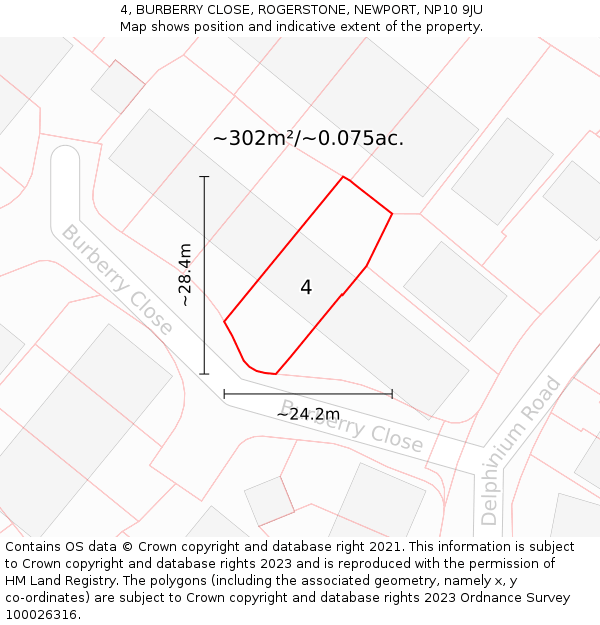 4, BURBERRY CLOSE, ROGERSTONE, NEWPORT, NP10 9JU: Plot and title map