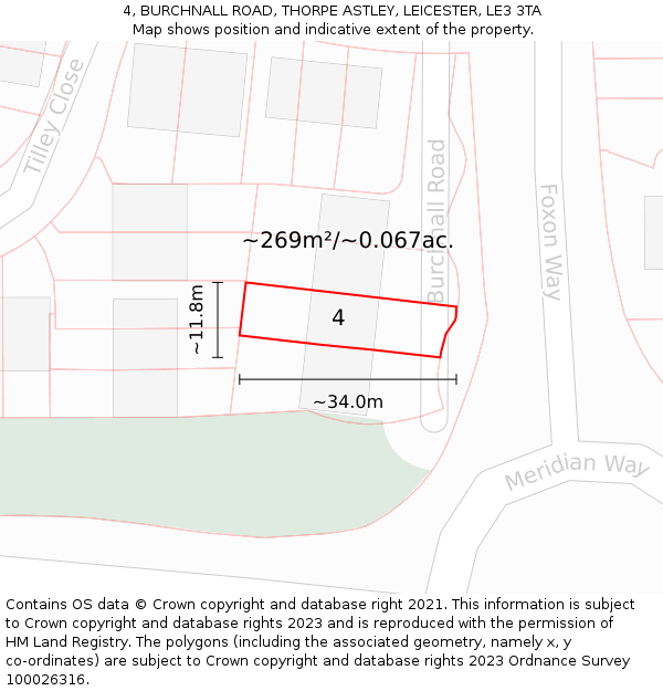 4, BURCHNALL ROAD, THORPE ASTLEY, LEICESTER, LE3 3TA: Plot and title map