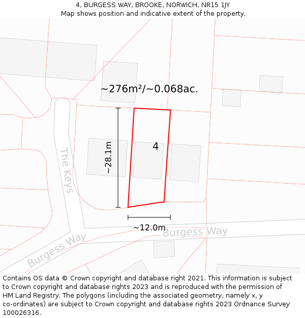 4, BURGESS WAY, BROOKE, NORWICH, NR15 1JY: Plot and title map