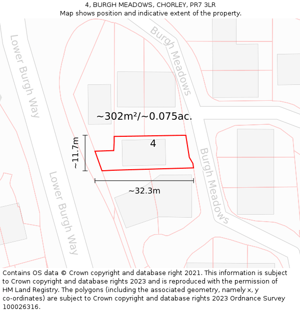 4, BURGH MEADOWS, CHORLEY, PR7 3LR: Plot and title map