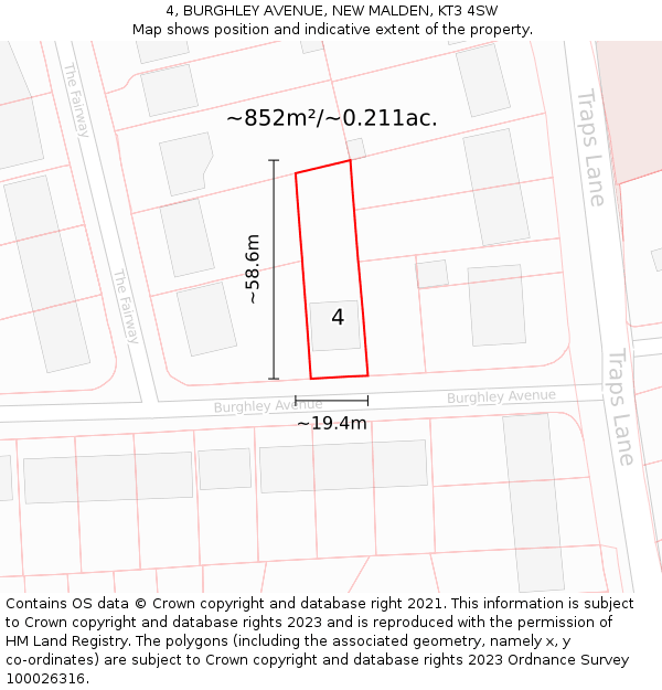 4, BURGHLEY AVENUE, NEW MALDEN, KT3 4SW: Plot and title map