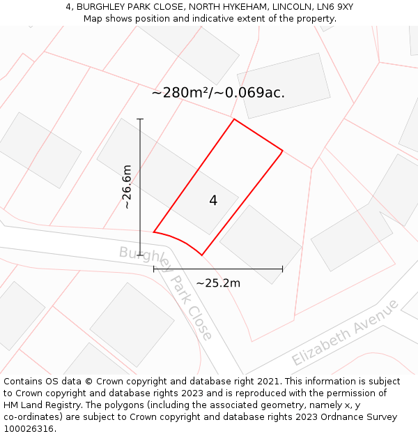 4, BURGHLEY PARK CLOSE, NORTH HYKEHAM, LINCOLN, LN6 9XY: Plot and title map