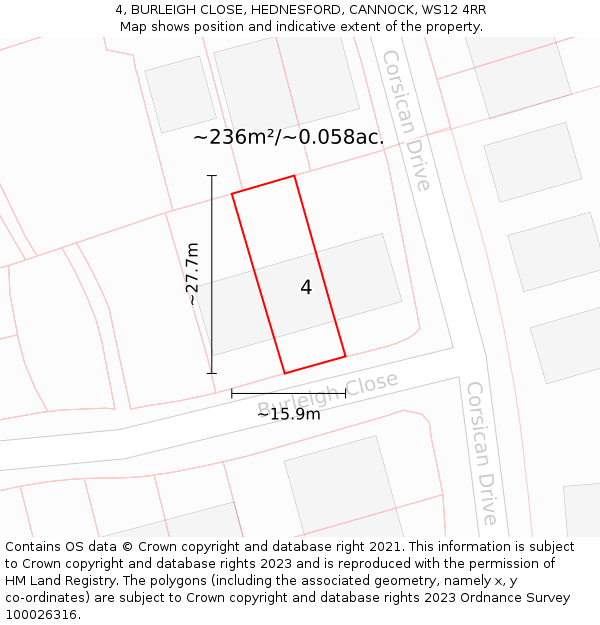 4, BURLEIGH CLOSE, HEDNESFORD, CANNOCK, WS12 4RR: Plot and title map