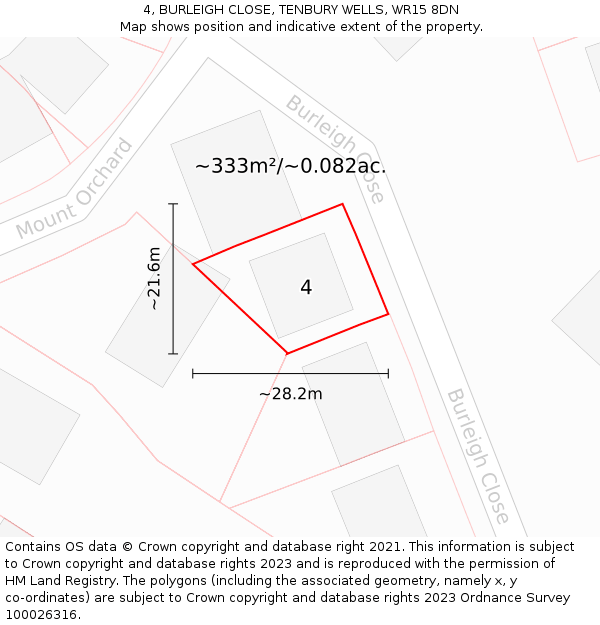 4, BURLEIGH CLOSE, TENBURY WELLS, WR15 8DN: Plot and title map