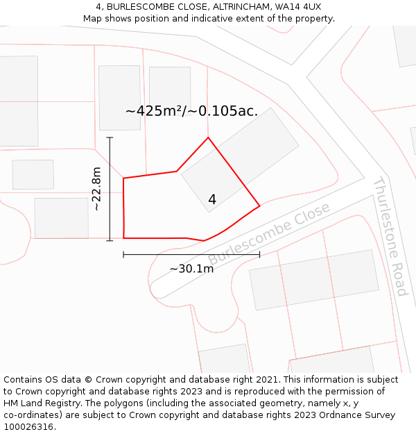 4, BURLESCOMBE CLOSE, ALTRINCHAM, WA14 4UX: Plot and title map