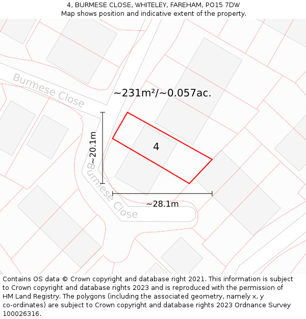 4, BURMESE CLOSE, WHITELEY, FAREHAM, PO15 7DW: Plot and title map