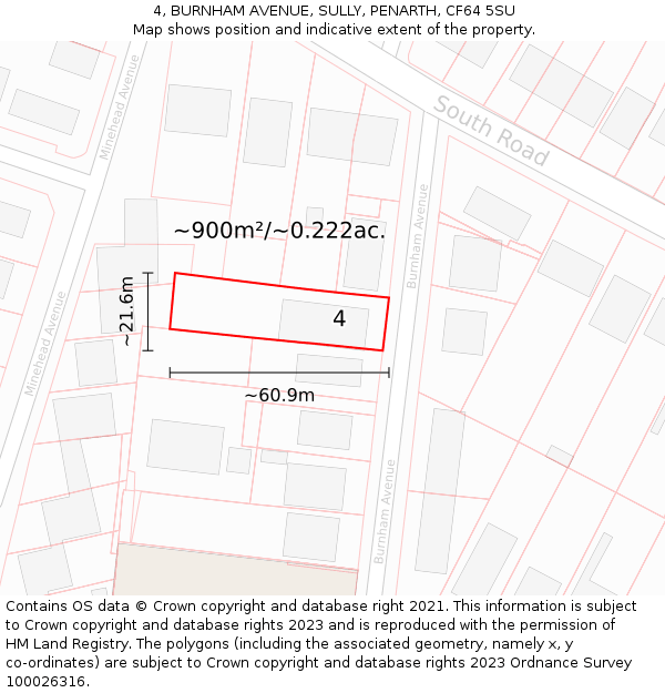 4, BURNHAM AVENUE, SULLY, PENARTH, CF64 5SU: Plot and title map