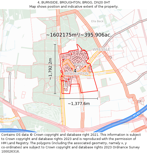 4, BURNSIDE, BROUGHTON, BRIGG, DN20 0HT: Plot and title map