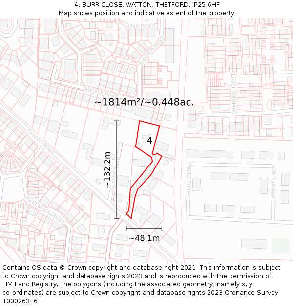 4, BURR CLOSE, WATTON, THETFORD, IP25 6HF: Plot and title map