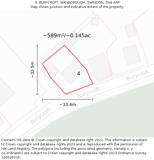 4, BURYCROFT, WANBOROUGH, SWINDON, SN4 0AP: Plot and title map