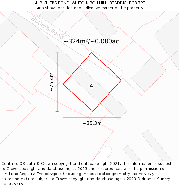 4, BUTLERS POND, WHITCHURCH HILL, READING, RG8 7PF: Plot and title map