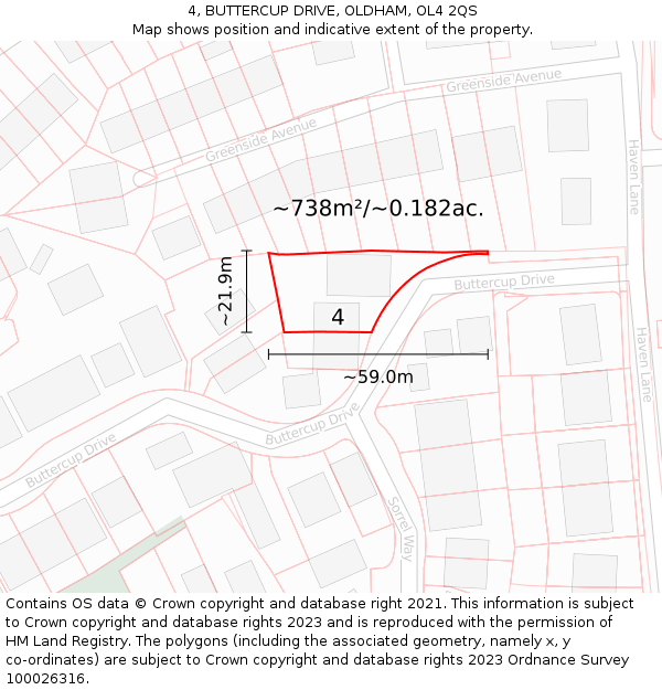 4, BUTTERCUP DRIVE, OLDHAM, OL4 2QS: Plot and title map