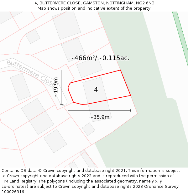 4, BUTTERMERE CLOSE, GAMSTON, NOTTINGHAM, NG2 6NB: Plot and title map