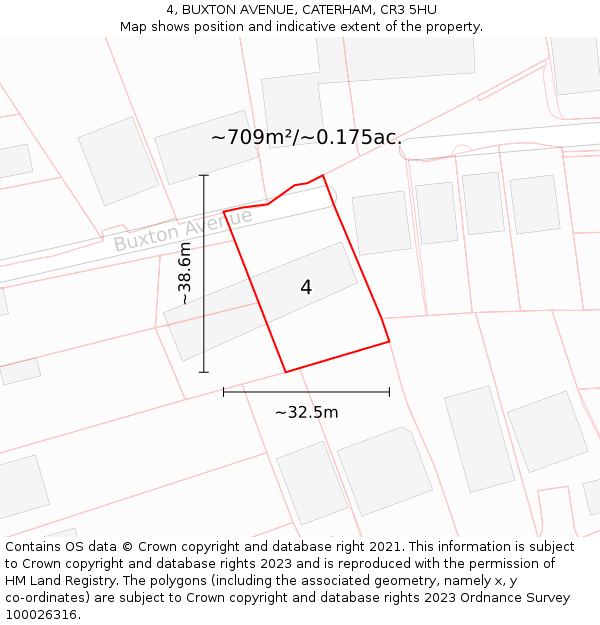 4, BUXTON AVENUE, CATERHAM, CR3 5HU: Plot and title map