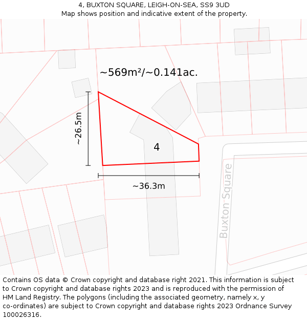 4, BUXTON SQUARE, LEIGH-ON-SEA, SS9 3UD: Plot and title map