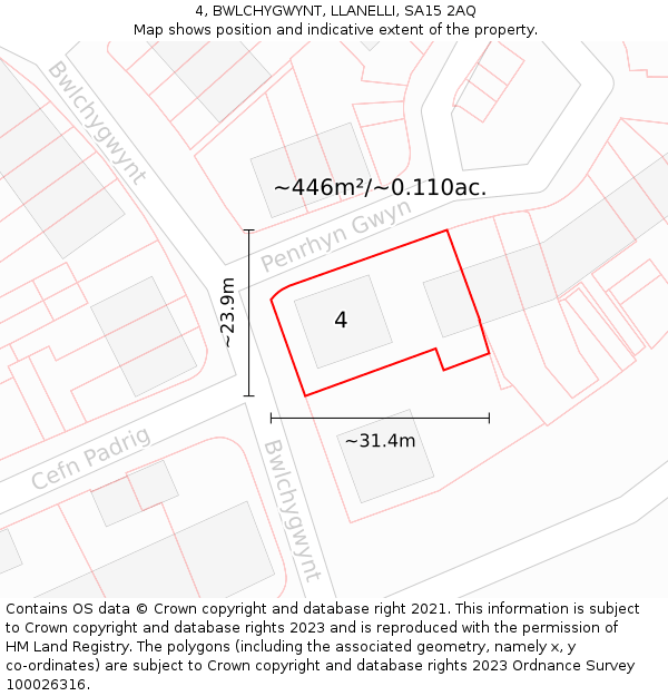 4, BWLCHYGWYNT, LLANELLI, SA15 2AQ: Plot and title map