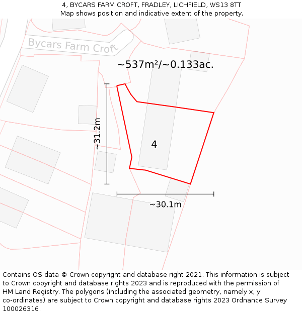 4, BYCARS FARM CROFT, FRADLEY, LICHFIELD, WS13 8TT: Plot and title map