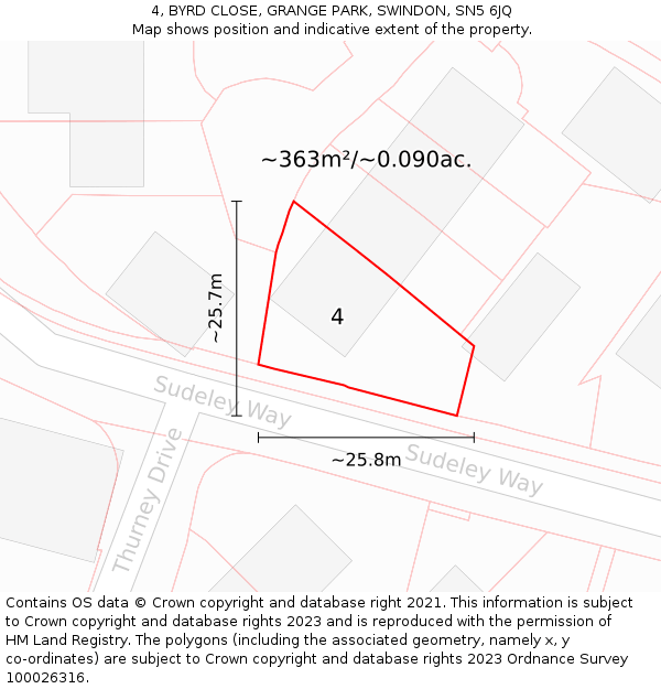 4, BYRD CLOSE, GRANGE PARK, SWINDON, SN5 6JQ: Plot and title map