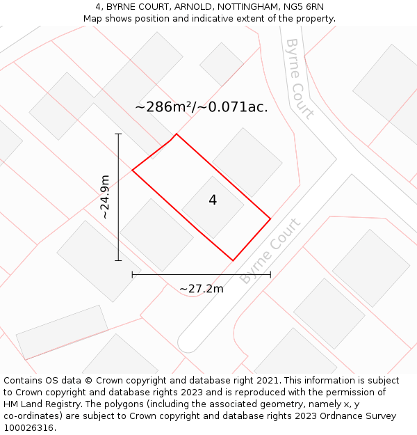 4, BYRNE COURT, ARNOLD, NOTTINGHAM, NG5 6RN: Plot and title map