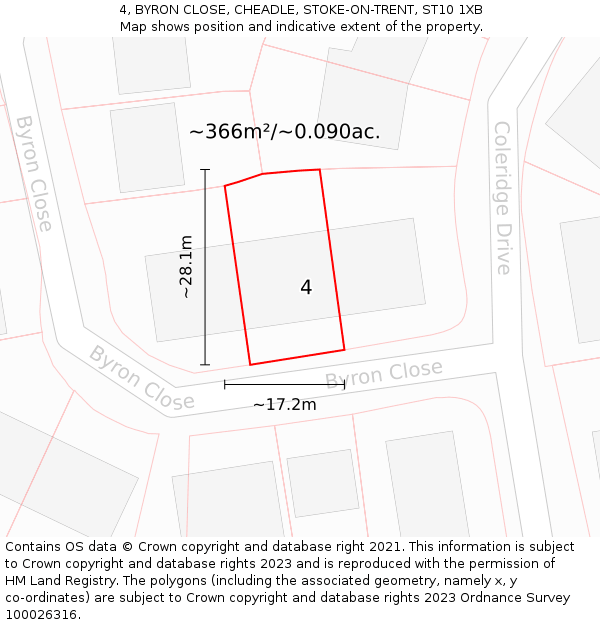 4, BYRON CLOSE, CHEADLE, STOKE-ON-TRENT, ST10 1XB: Plot and title map